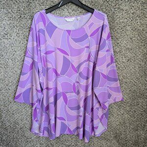 Susan Graver Top Womens Petite Plus 5XP Purple Liquid Knit Scoop Neck‎ Blouse